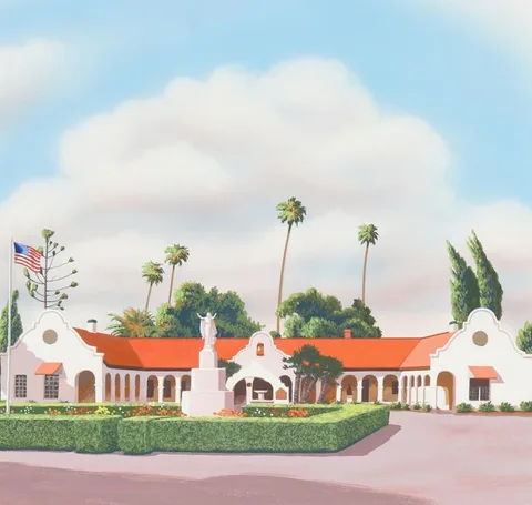 Donald Moss, Rancho San Pedro Mission, Oil on Cold Press Illustration Board