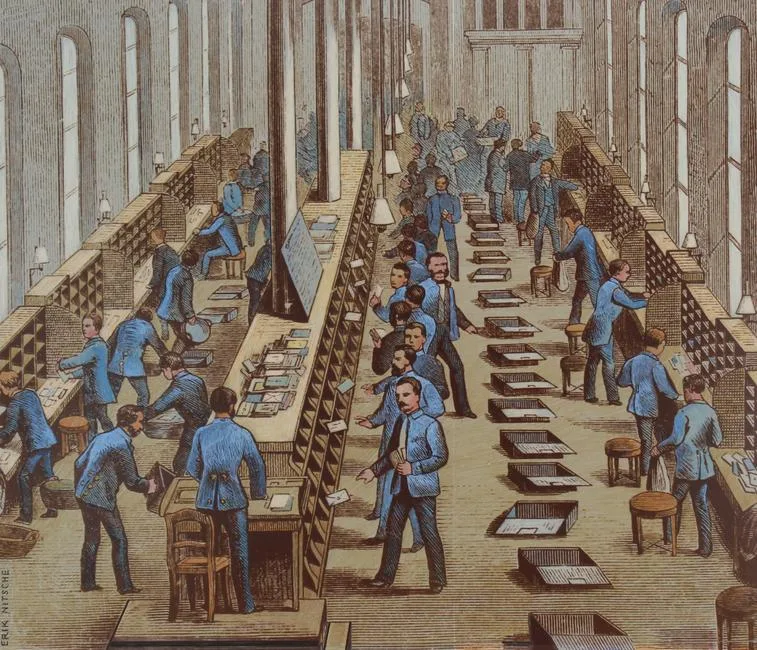 Post Office Mail Sorting Room by Erik Nitsche, Mixed Media on Illustration Board, offered Apr 2021