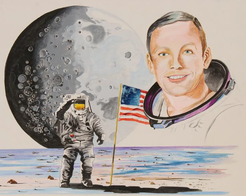 Robert Carlin, Neil Armstrong, Watercolor on Board