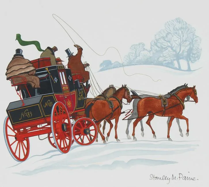 Stanley Paine, Edinburgh Mail Coach, Mixed Media on Illustration Board