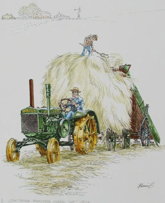John Deere Tractor by Basil Smith, Mixed Media on Hot Press Illustration Board, offered Apr 2021