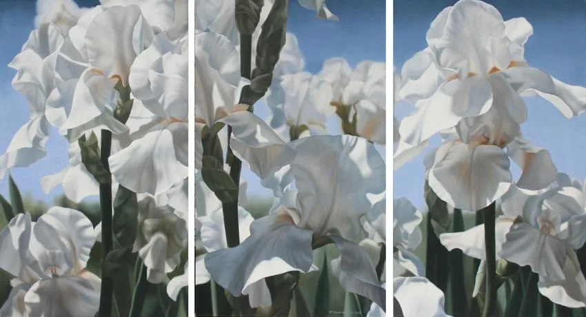 Winifred Godfrey, White Iris Triptych, Oil on canvas