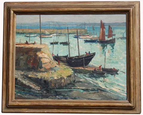 Kamesuke Hiraga, Port de Douarnenez a maree basse, Oil on board