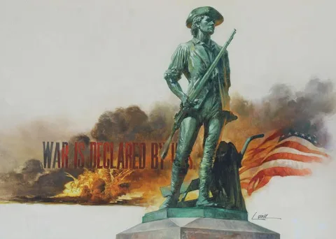 Dennis Lyall, Statue of American Patriot, U.S. Flag, oil on Canvas