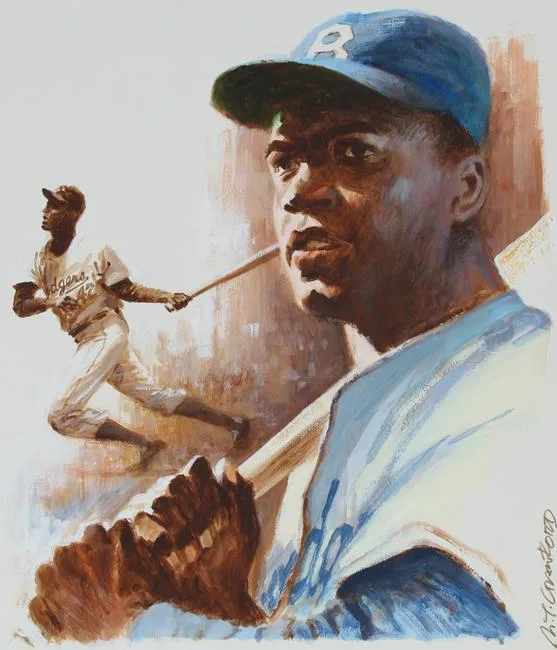 Jackie Robinson by Mel Crawford, Mixed Media on Cold Press Illustration Board, sold Jun 2021