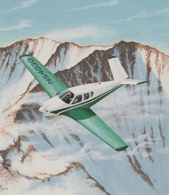 1946 Beechcraft Bonanza by Steve Ferguson, Watercolor on Cold Press Illustration Board, sold Jun 2021