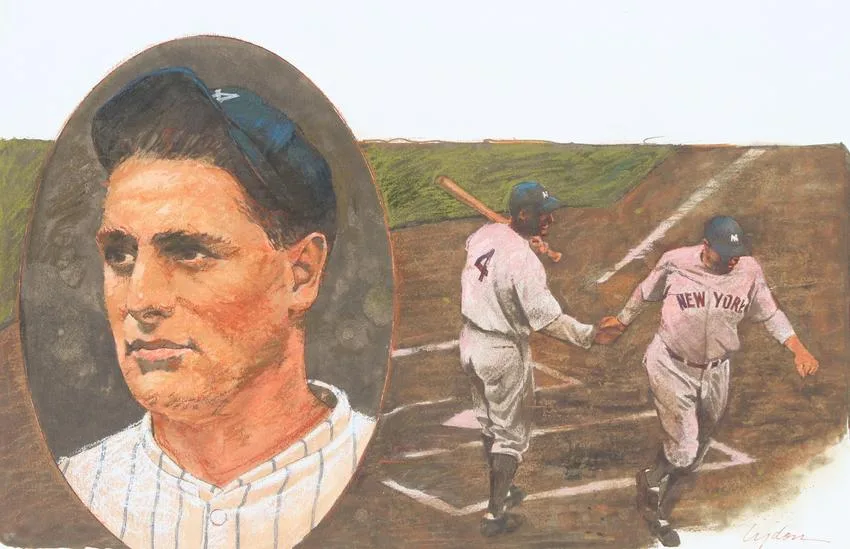 Lou Gehrig by Tom Lydon, Mixed Media on Construction Paper, sold Jun 2021