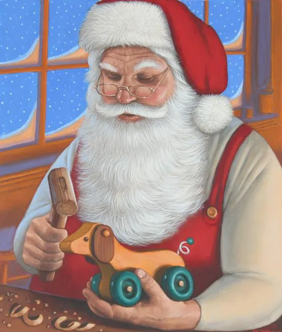 Michael Garland, Santa Working on Toy, Acrylic on Illustration Board