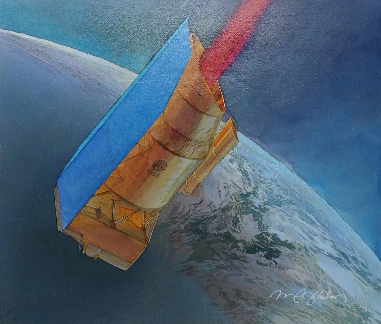 Mark Schuler, Infrared Space Observatory, Mixed Media on Illustration Board