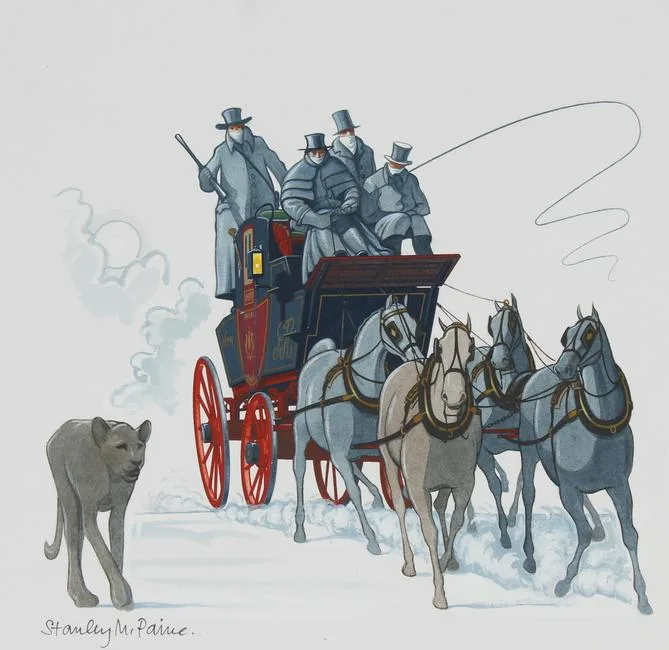 Exeter Mail Coach by Stanley Paine, Mixed Media on Illustration Board, offered Jun 2021