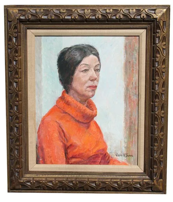 Diane Vreeland by Violeta Janes, Oil on Canvas Board, offered Jun 2021