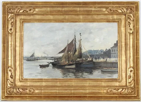 Edward Seago, Honfleur Harbor, Oil on Board