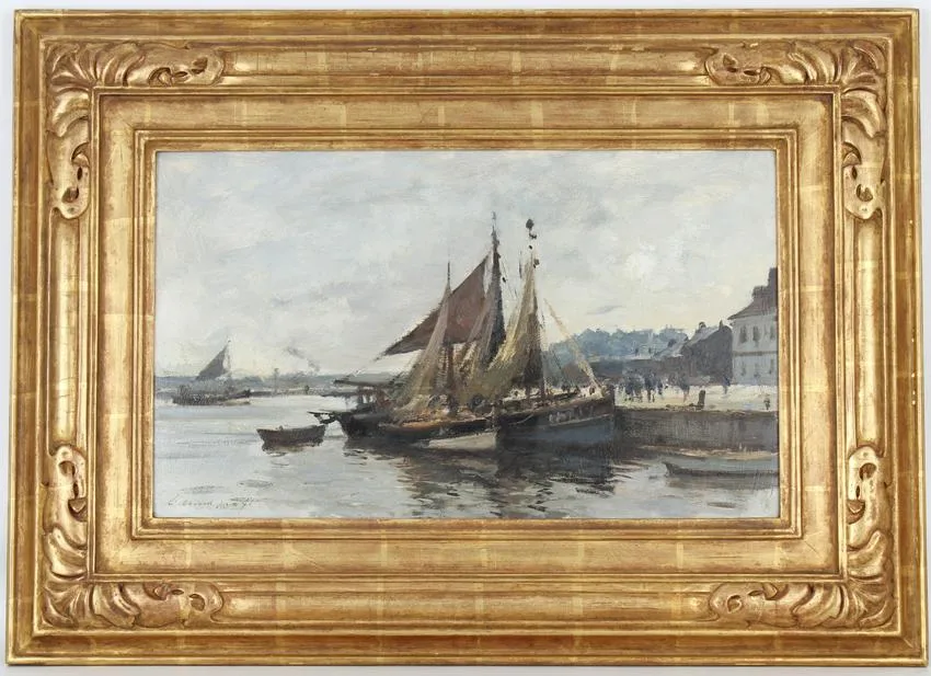 Honfleur Harbor by Edward Seago, Oil on Board, sold Aug 2021