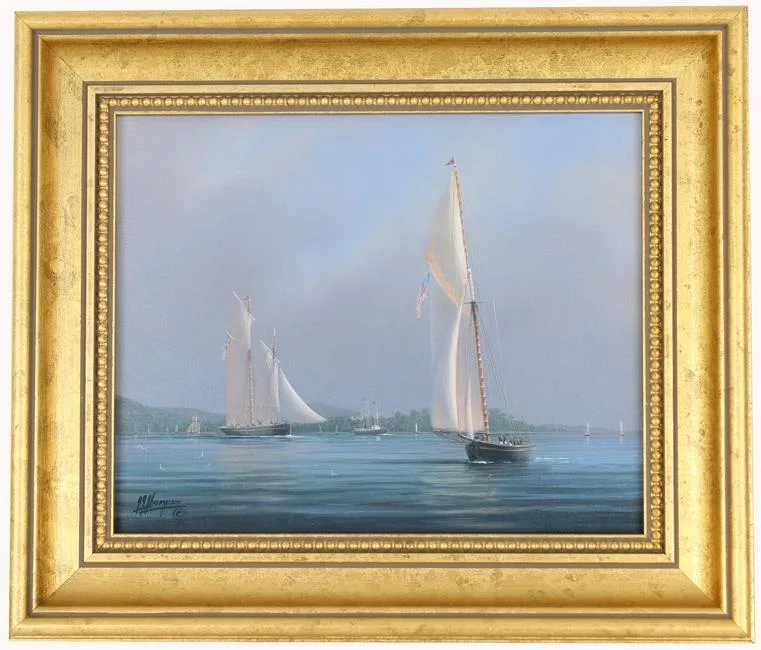 Timothy Thompson, Yachts of Camden Yacht Club off Sherman's Point, Oil on Canvas