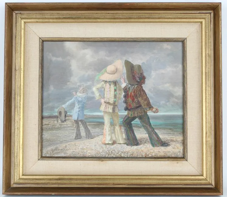 Scene from a Play by Claude Harrison, Oil on Masonite, sold Aug 2021