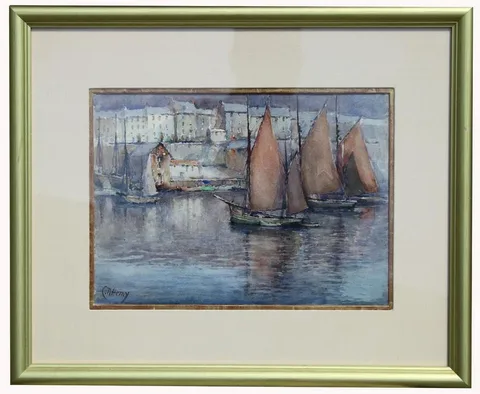Charles Napier Hemy, Sails on Waterfront, Watercolor