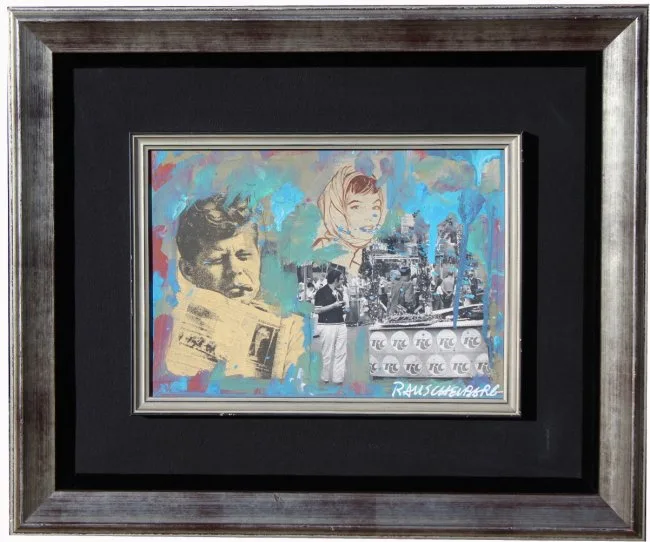 JFK by Robert Rauschenberg, mixed media, sold Aug 2021