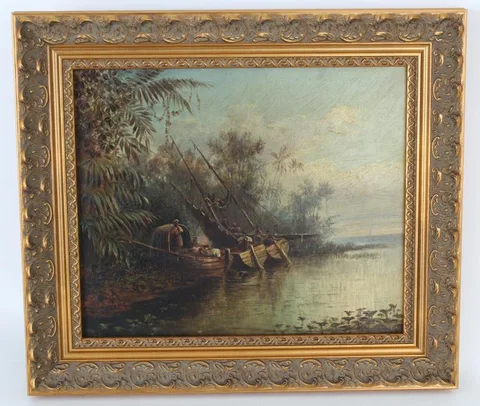 Frederick Ferdinand Schafer, Indians On the Amazon, Oil on Canvas