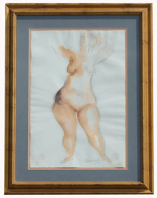 Standing Nude by Chaim Gross, Watercolor/Graphite on Paper, sold Aug 2021