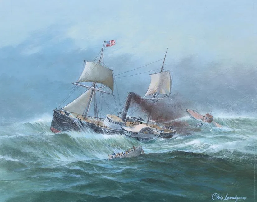 U.S.S. Rhode Island by Charles Lundgren, Oil on Masonite, sold Aug 2021