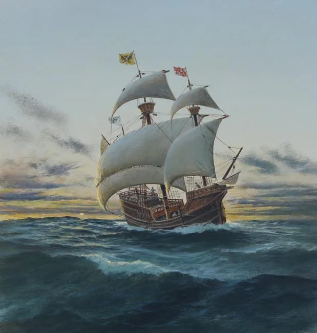 Victoria Sailing Ship by Charles Lundgren, Oil on Masonite, sold Aug 2021