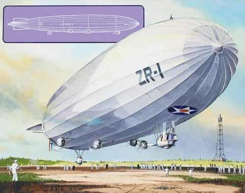 Charles A Knotek, First U.S. Airship First Flight, Mixed Media on Illustration Board