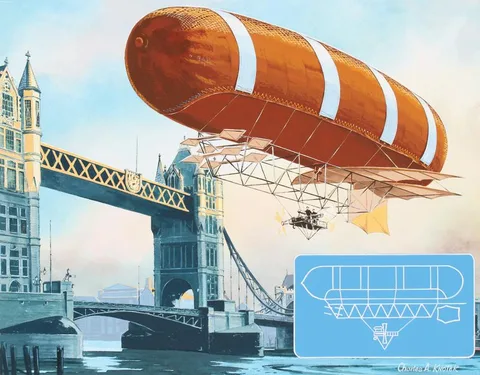 Charles A Knotek, First Flight of British Army Airship, Mixed Media on Illustration Board