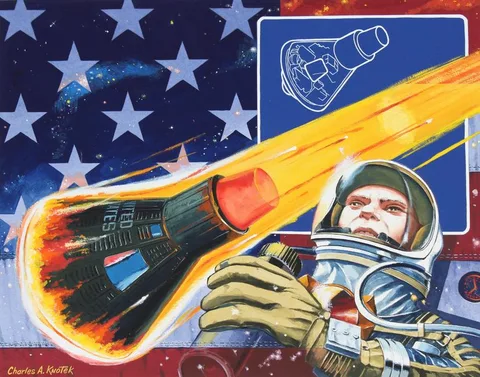 Charles A Knotek, First U.S. Astronaut Orbits Earth, Mixed Media on Illustration Board