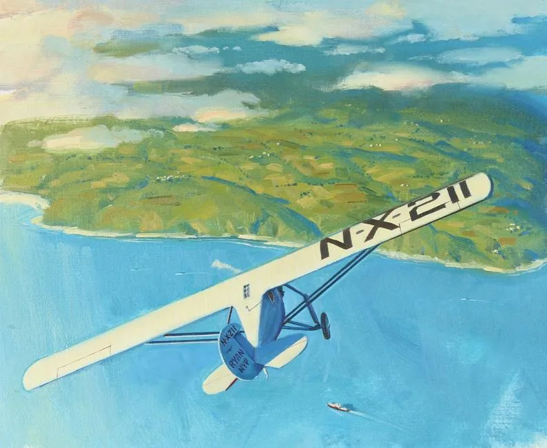 Douglas Jones, The Spirit of St. Louis over Ocean, Oil on canvas
