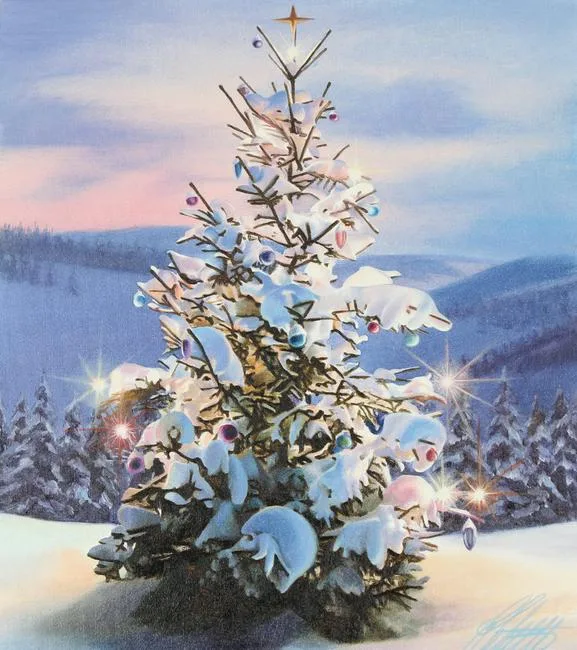 Ed Little, Christmas Tree in the Mountains, Acrylic on Illustration Board