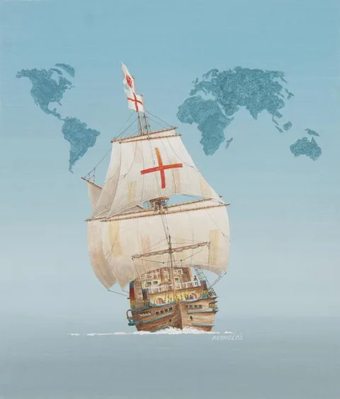Golden Hinde by Keith Reynolds, Oil on Canvas Board, offered Aug 2021