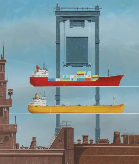 Cargo Vessels by Keith Reynolds, Oil on Canvas Board, offered Aug 2021