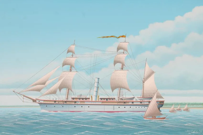 German Warship SMS Nautilus by Keith Reynolds, Oil on Canvas Board, sold Aug 2021
