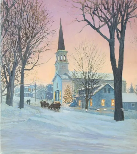 Jim Butcher, View of Church in the Winter, Oil on Masonite