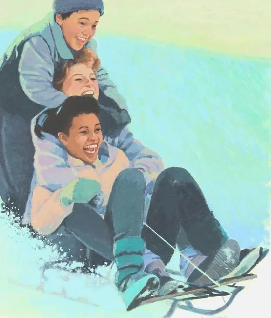Lois Hatcher, Children Sledding, Watercolor on Illustration Board