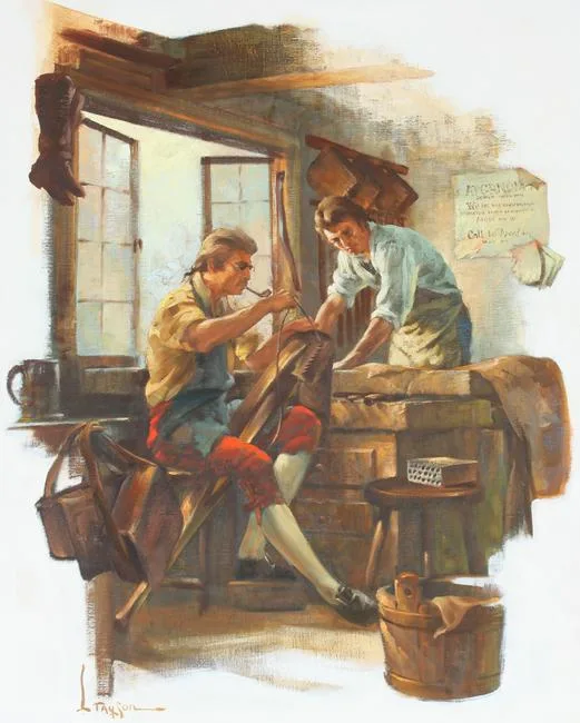 Leatherworker Craftsmen by Lyle Tayson, Oil on Canvas, offered Aug 2021
