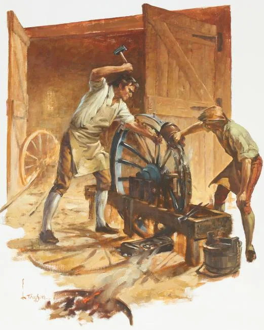 Wheelwright/Craftsmen by Lyle Tayson, Oil on Canvas, sold Aug 2021