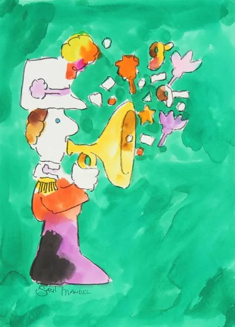 Saul Mandel, Man Playing Trumpet, Watercolor on Paper