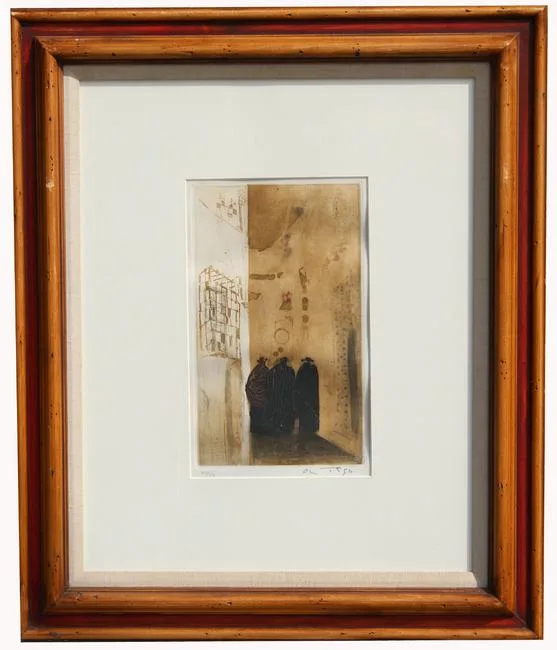 José Ortega, Figures in Street, Etching