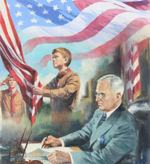 Flag Day Proclaimed by Dennis Lyall, Oil on Canvas, sold Sep 2021