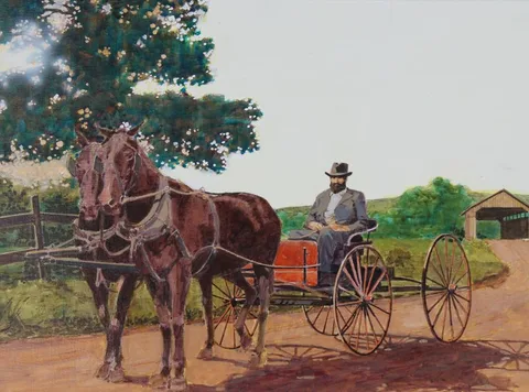 Dick Simms, Buckboard 1880s, Mixed Media on Illustration Board
