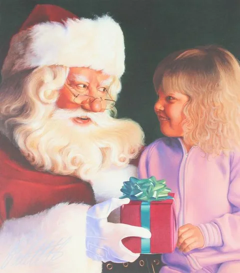 Contemporary Christmas with Santa by Ed Little, oil on Illustration Board, sold Sep 2021