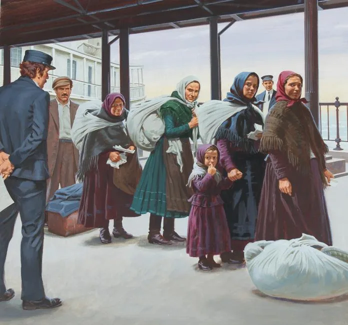 Edward Vebell, First Immigrants Land, oil on Masonite