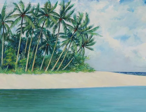 George Sottung, Tourism Sites of Kosrae - Walung, Oil on Illustration Board