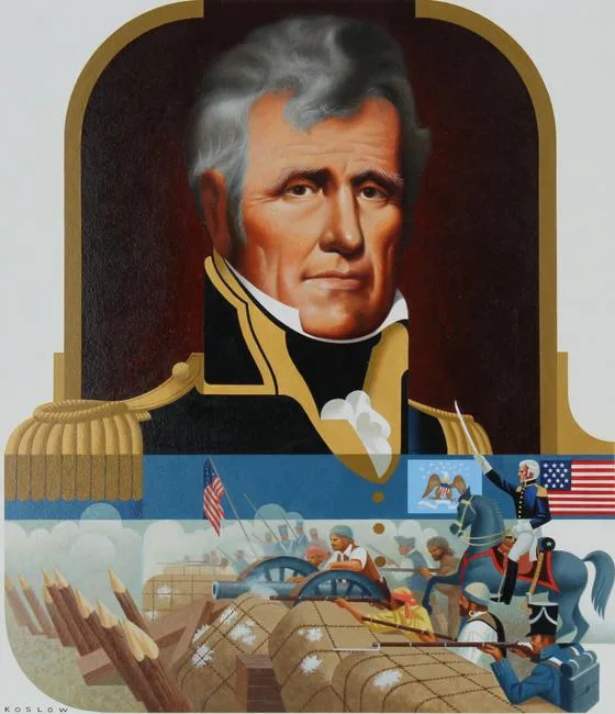 Andrew Jackson by Howard Koslow, oil on Cold Press Illustration Board, sold Sep 2021