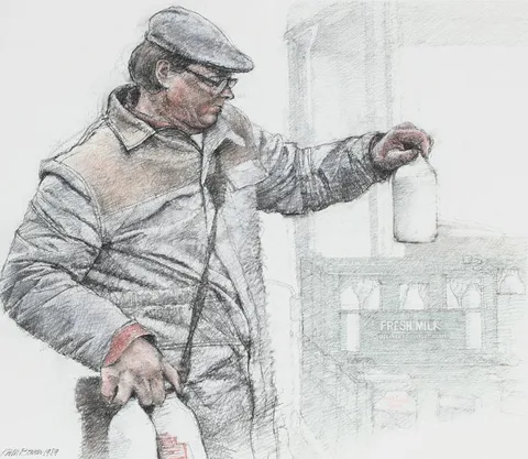 Keith Bowen, The Milkman, Charcoal on Paper