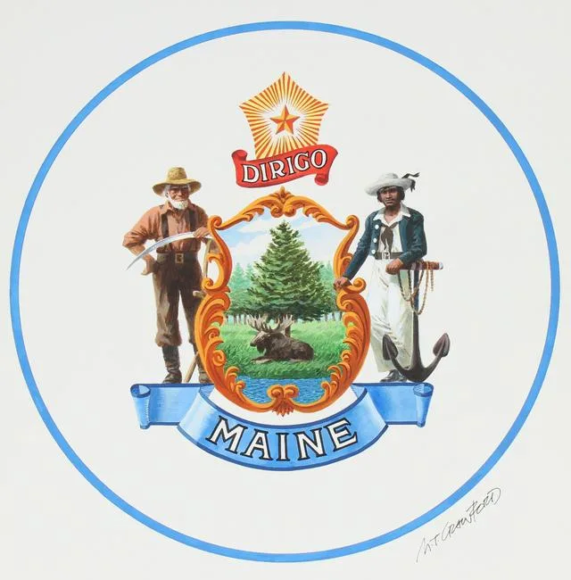 Mel Crawford, Great Seal of Maine, watercolor on Illustration Board