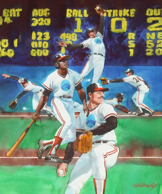 Baseball by Tom McNeely, watercolor on Paper, sold Sep 2021