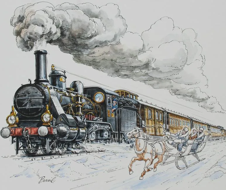 Orient Express by Basil Smith, Watercolor/Mixed Media on Hot Press Illustration Board, offered Sep 2021
