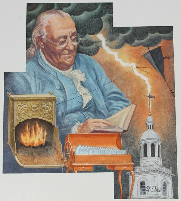David K. Stone, Benjamin Franklin, Oil on Masonite